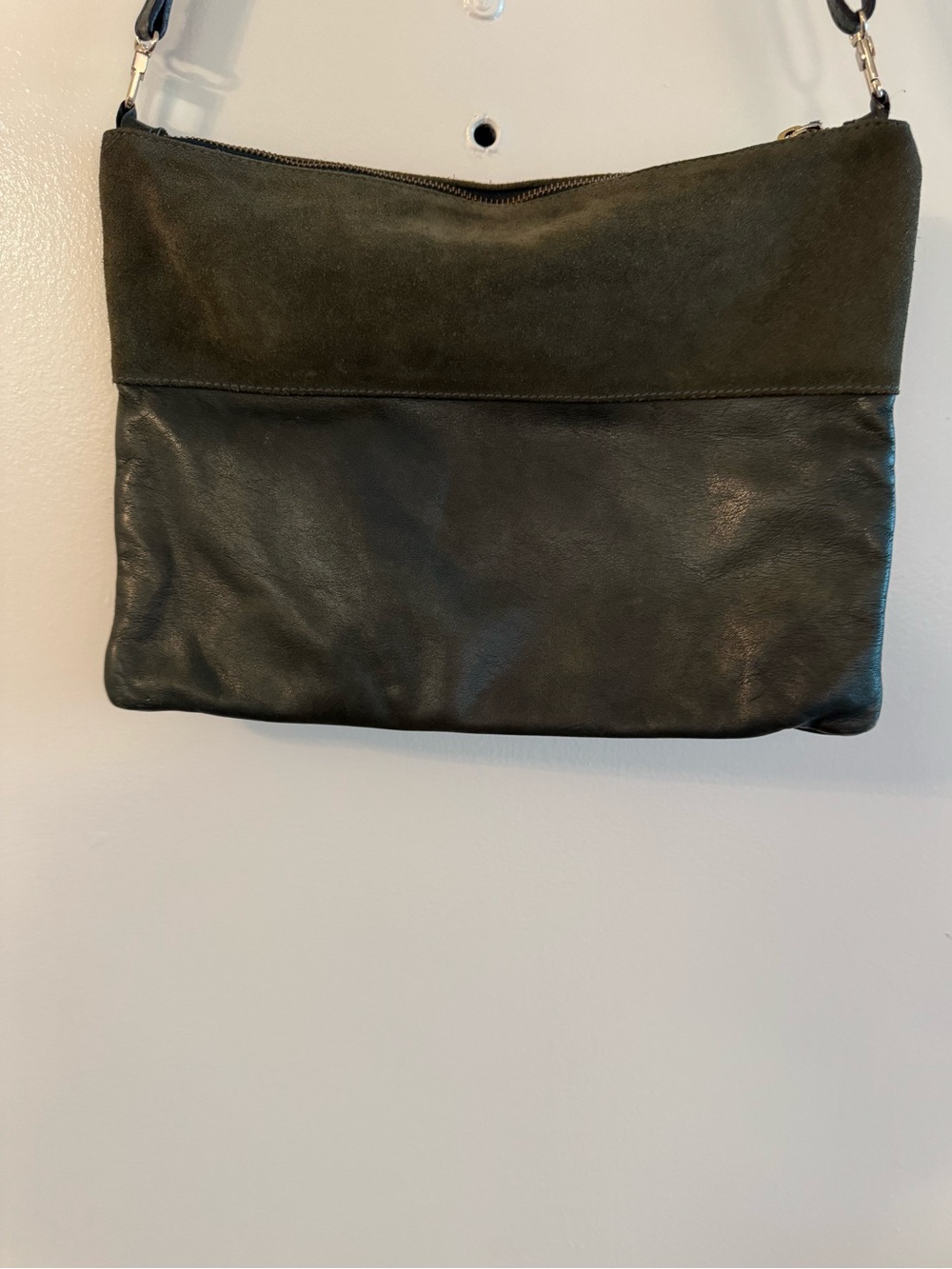 Ann Kurz Two-Tone Green Suede-Leather Crossbody Bag
